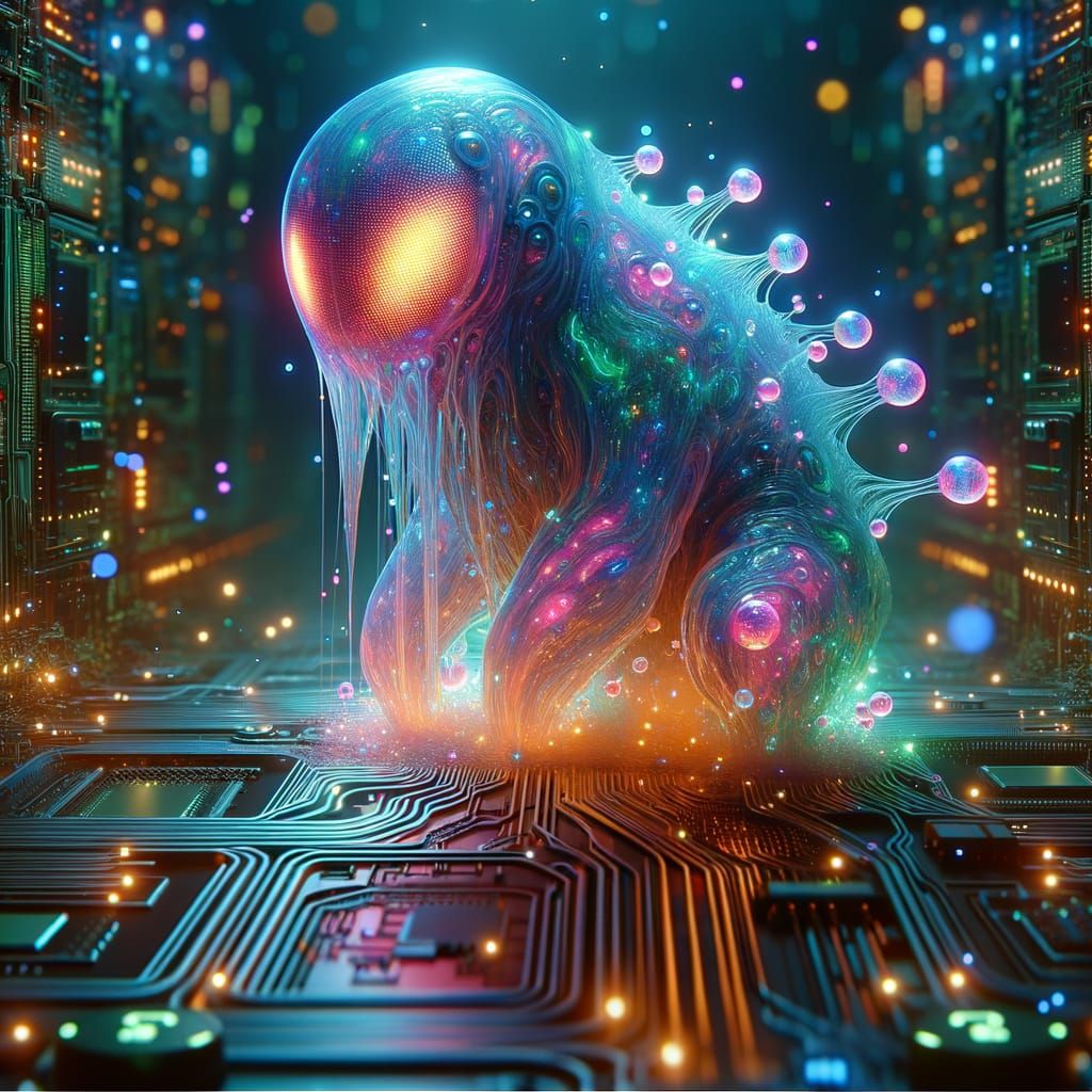 Bioluminescent Binary Creature in Cyberpunk Style