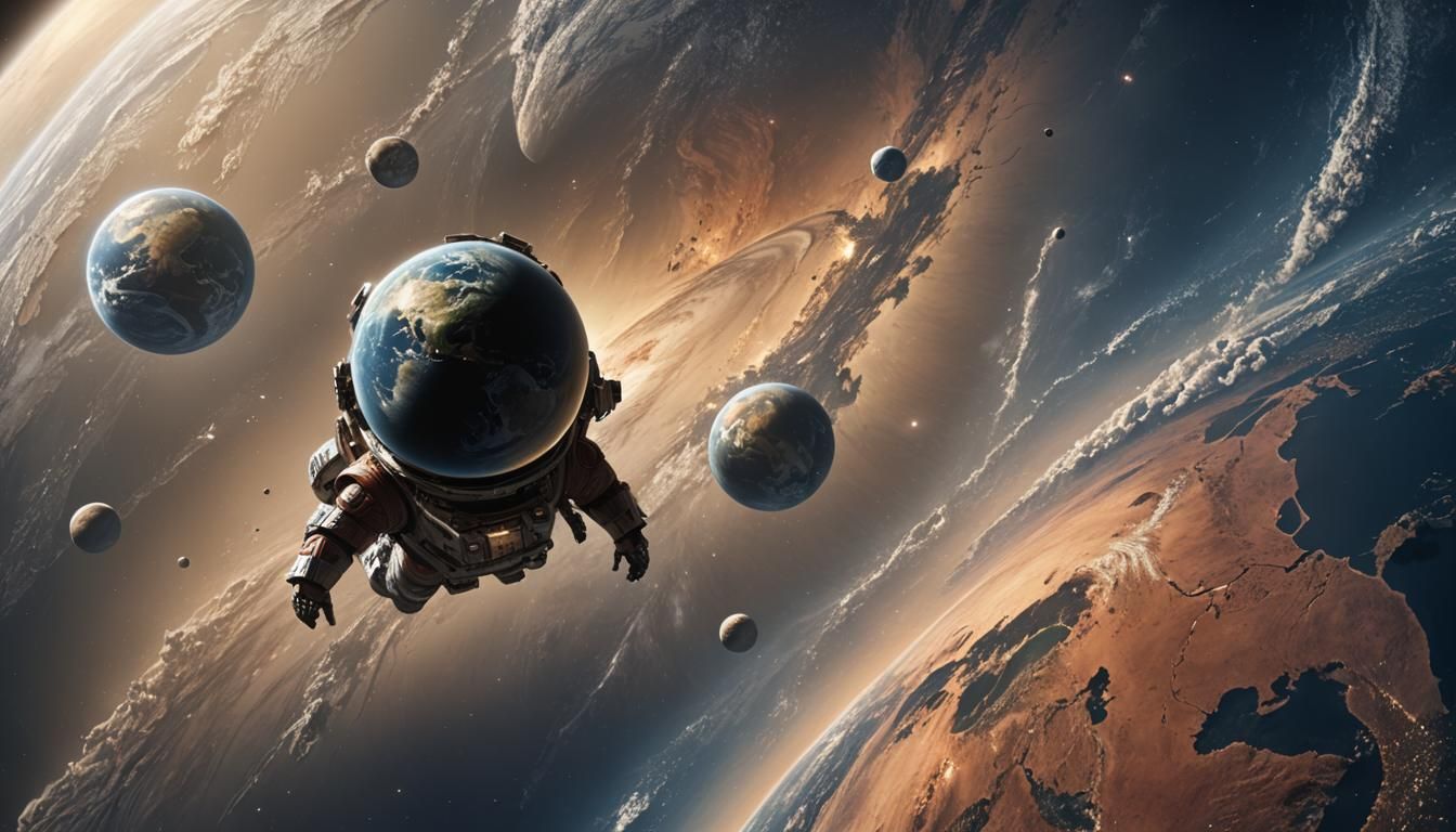 Galactic God Overlooking Earth in Space