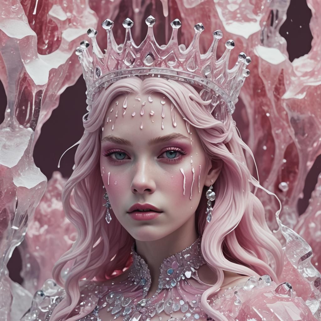 Melting Pink Ice Queen: Surreal Transformation