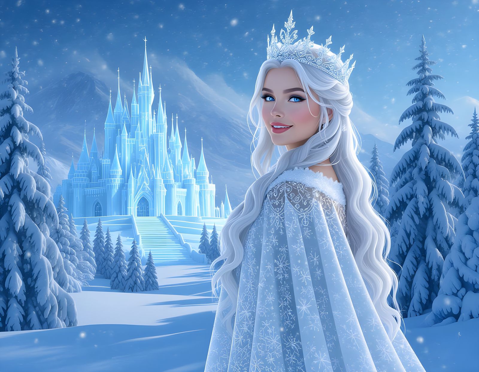 Snow Queen in Winter Palace Landscape