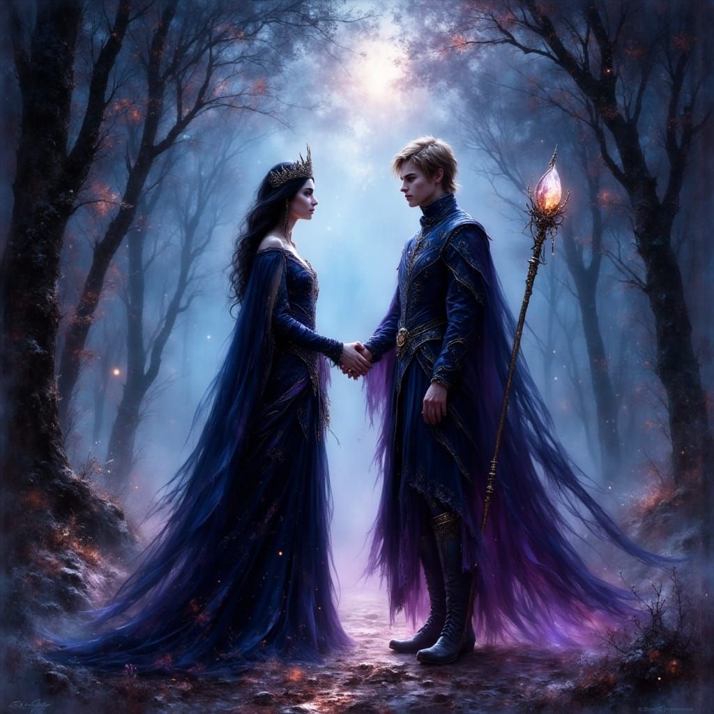 Fantasy Mages Lilithex and Eunomios in Light and Shadow