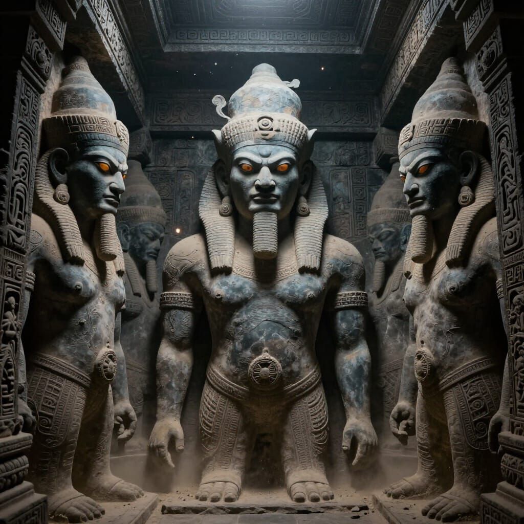Ancient Gods Tomb with Aggressive Gaze