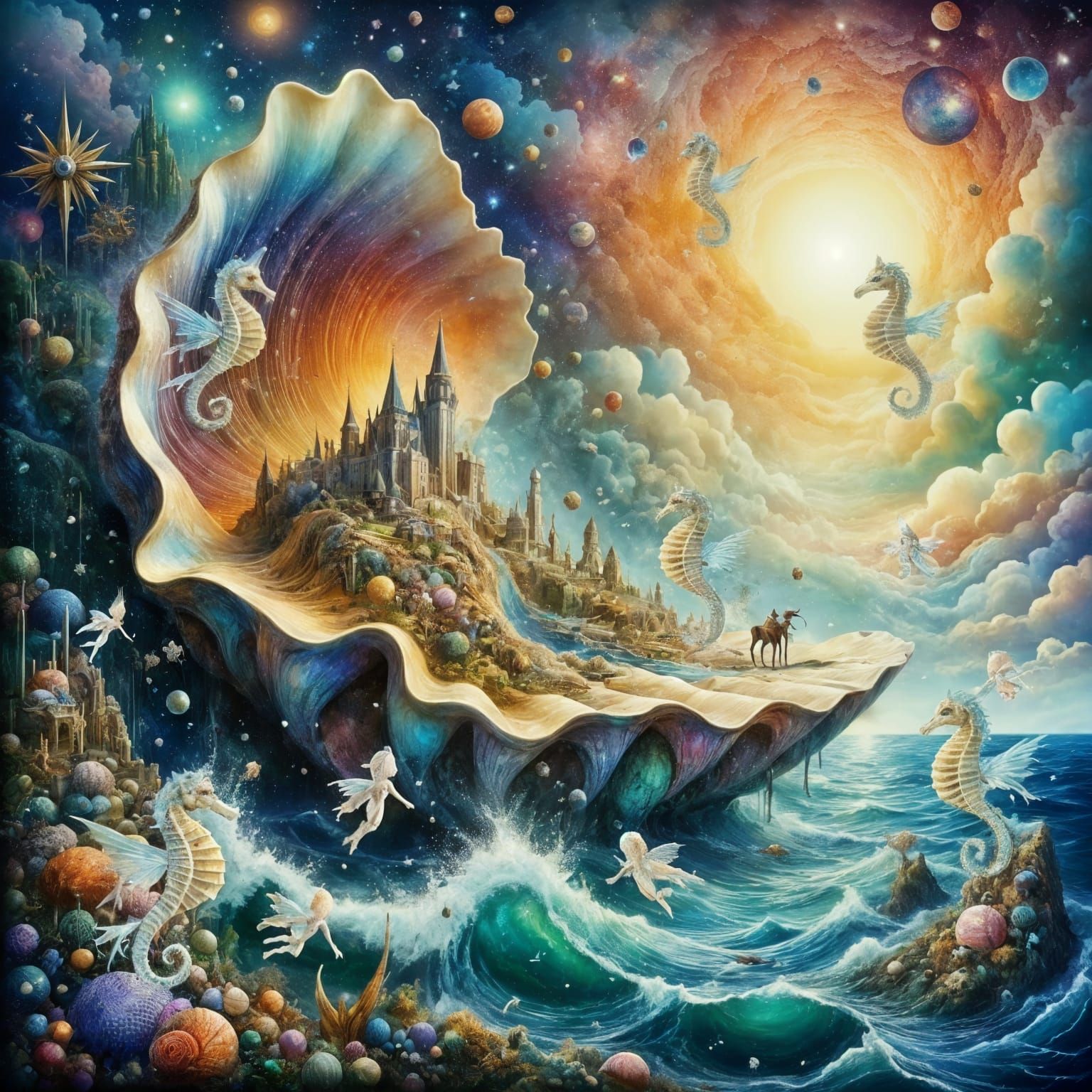 Mystical Sea Sprite Kingdom Inside Colossal Seashell