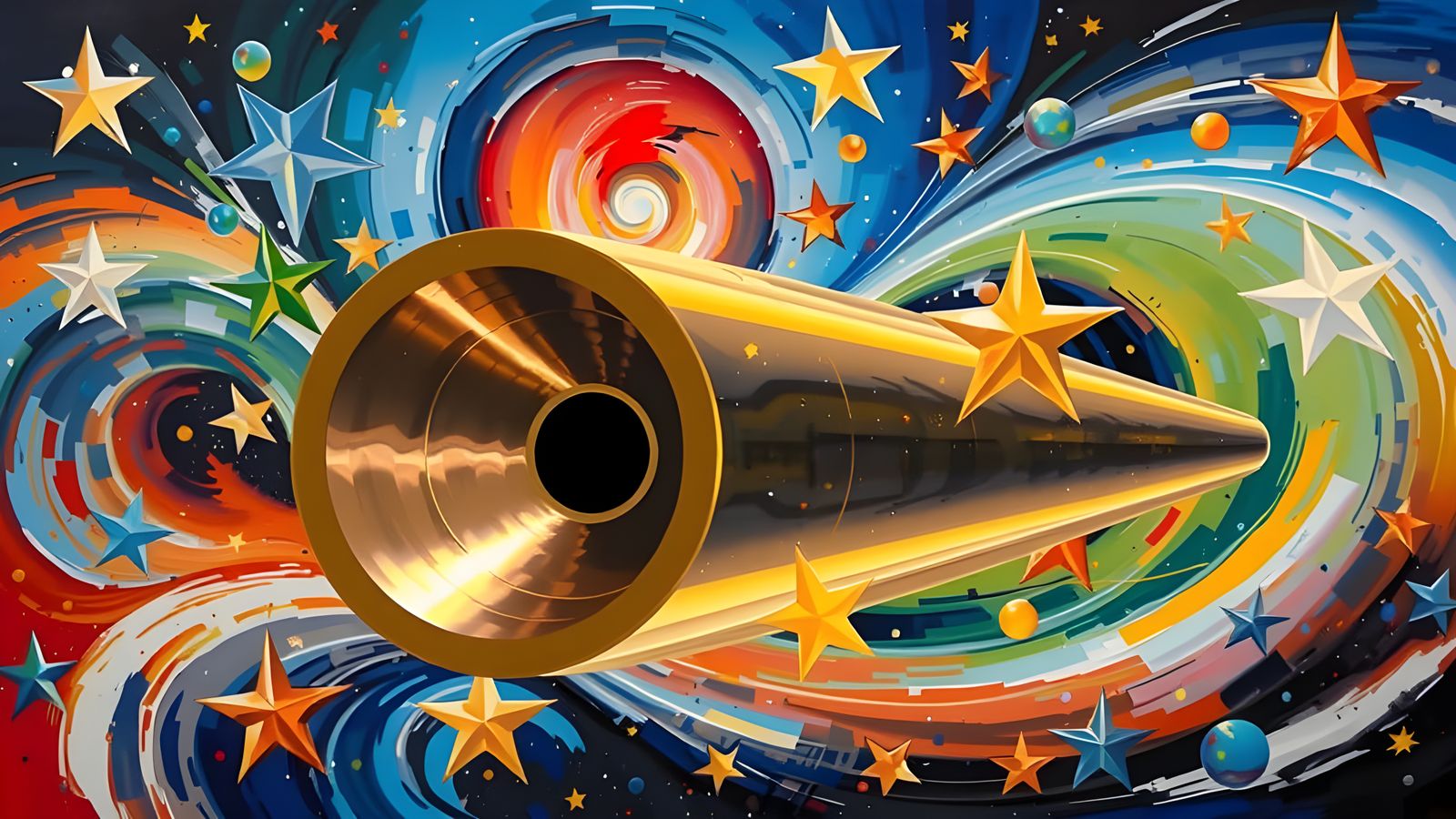 Surreal Copper-Gold Mirror Universe with Interstellar Vortex