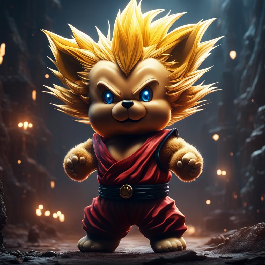 Super Saiyan Teddy Bear Detailed Matte Painting