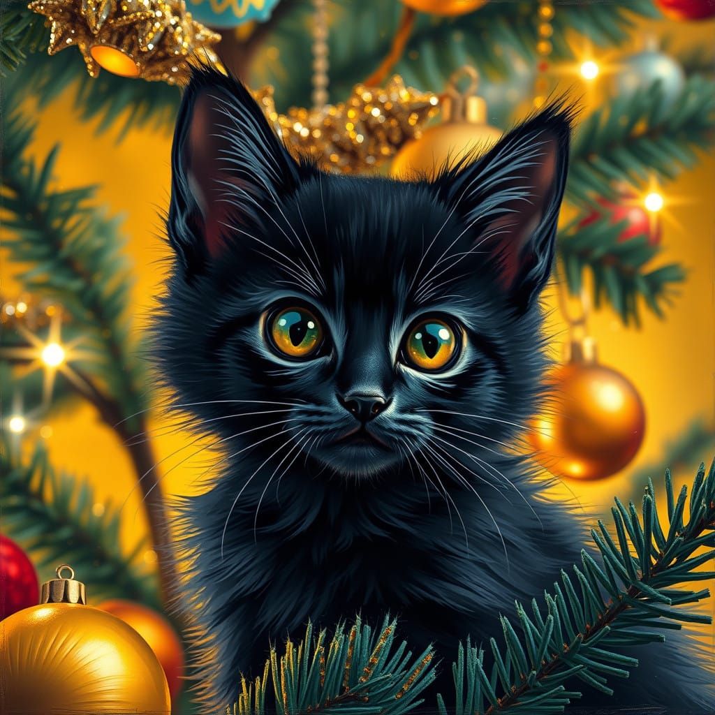 Feline Wonder in Vibrant New Year's Scene