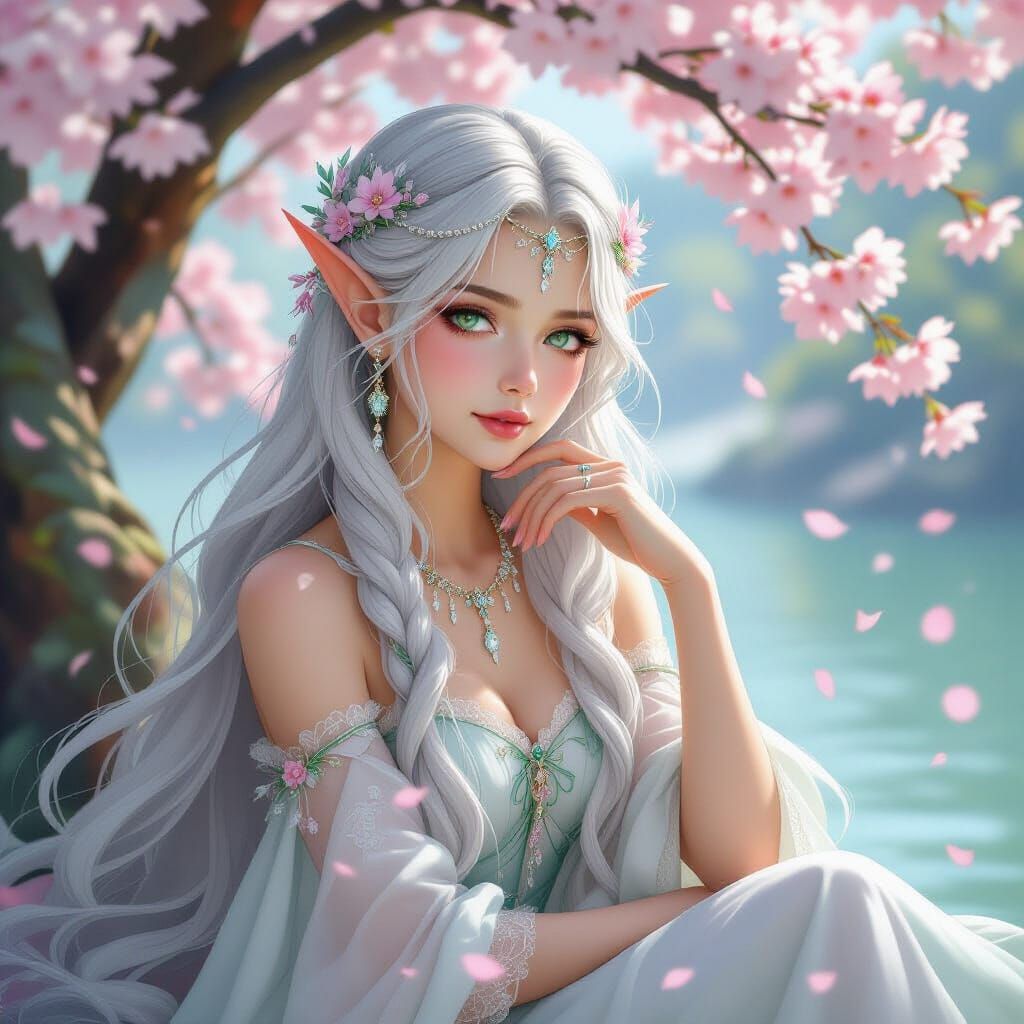 Ethereal Elven Princess in Art Nouveau Style