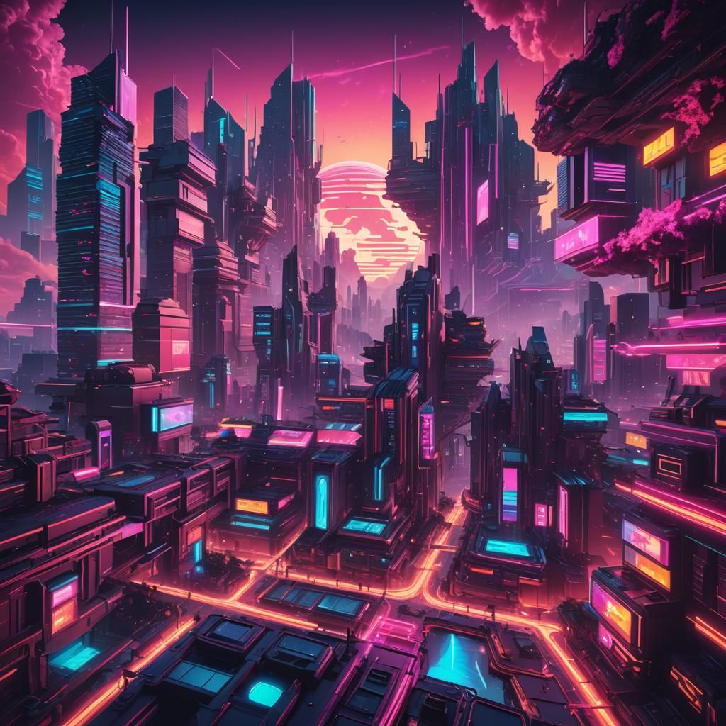 Detailed EDM Synthwave Concept Art in Deep Color