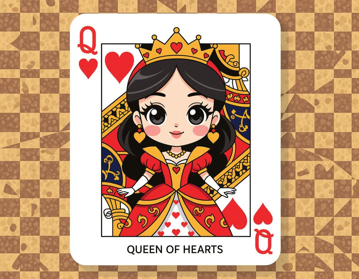 Chibi Anime Queen of Hearts in Cubist Style