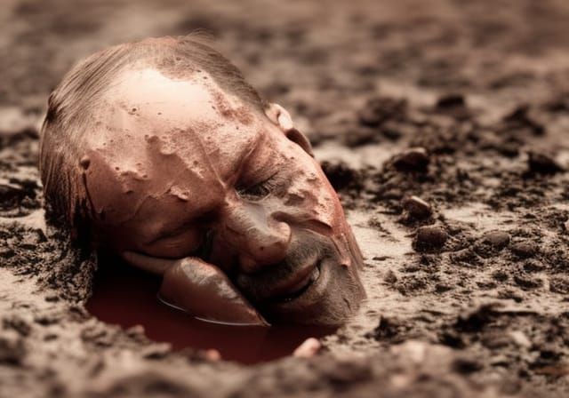WW1 Soldier in Mud: Sepia Photo, Detailed Realism