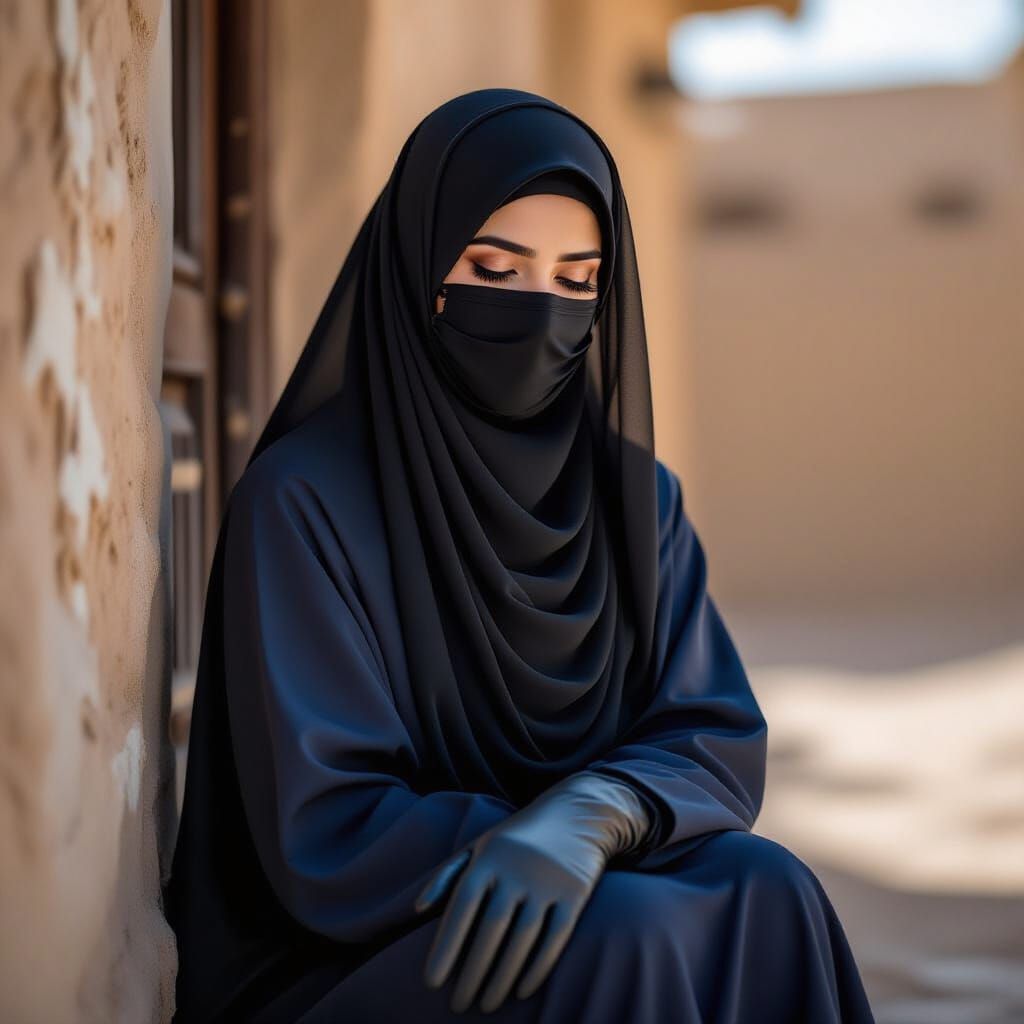 Woman in Abaya with Transparent Veil
