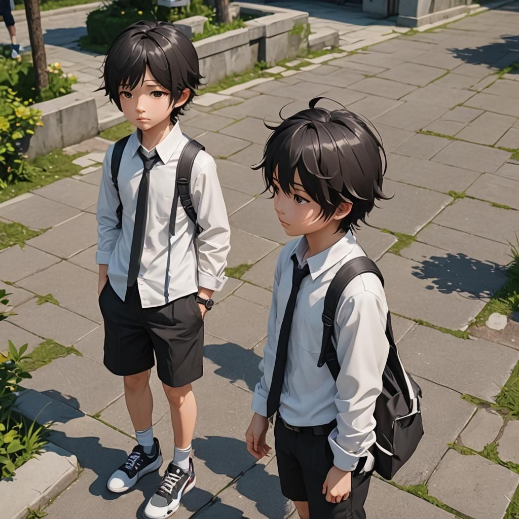 Anime Style Triplets Playing in Spring