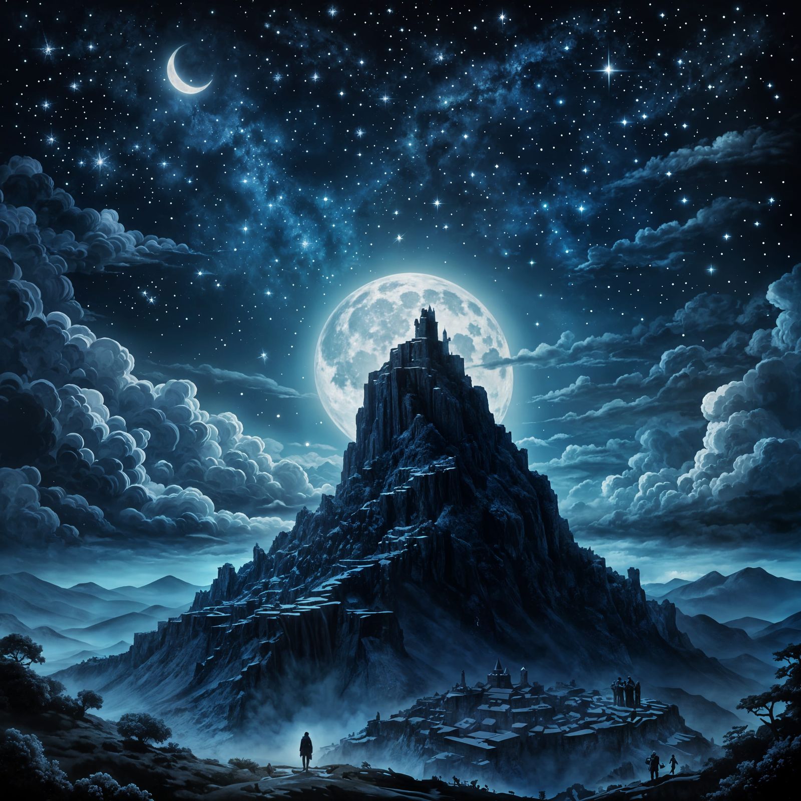 Night Sky Fragments Falling on Mountains