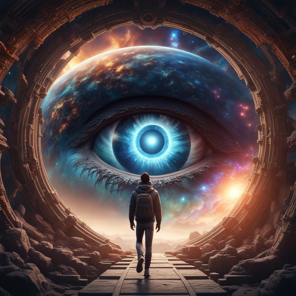 Person Enters Universe Eye Portal: Matte Painting
