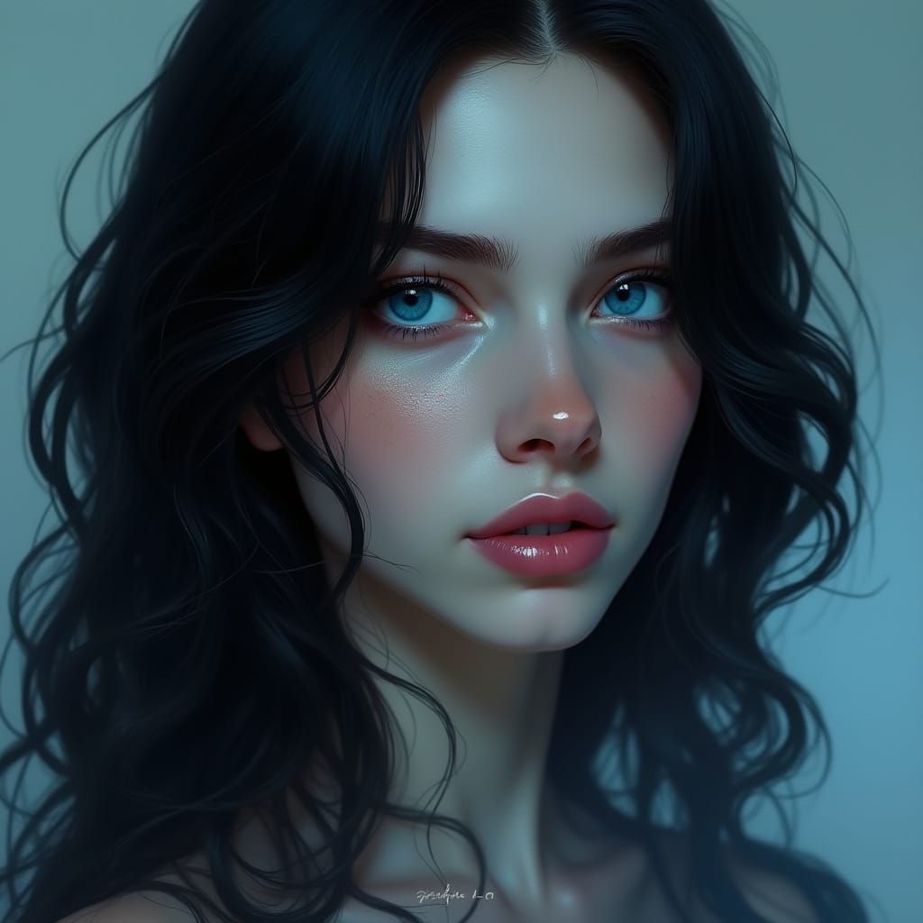 Striking Portrait of a Woman with Icy Blue Eyes