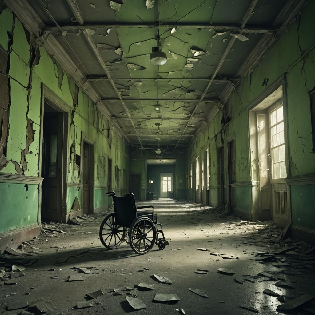 Eerie Abandoned Asylum Hallway in Fantasy Style