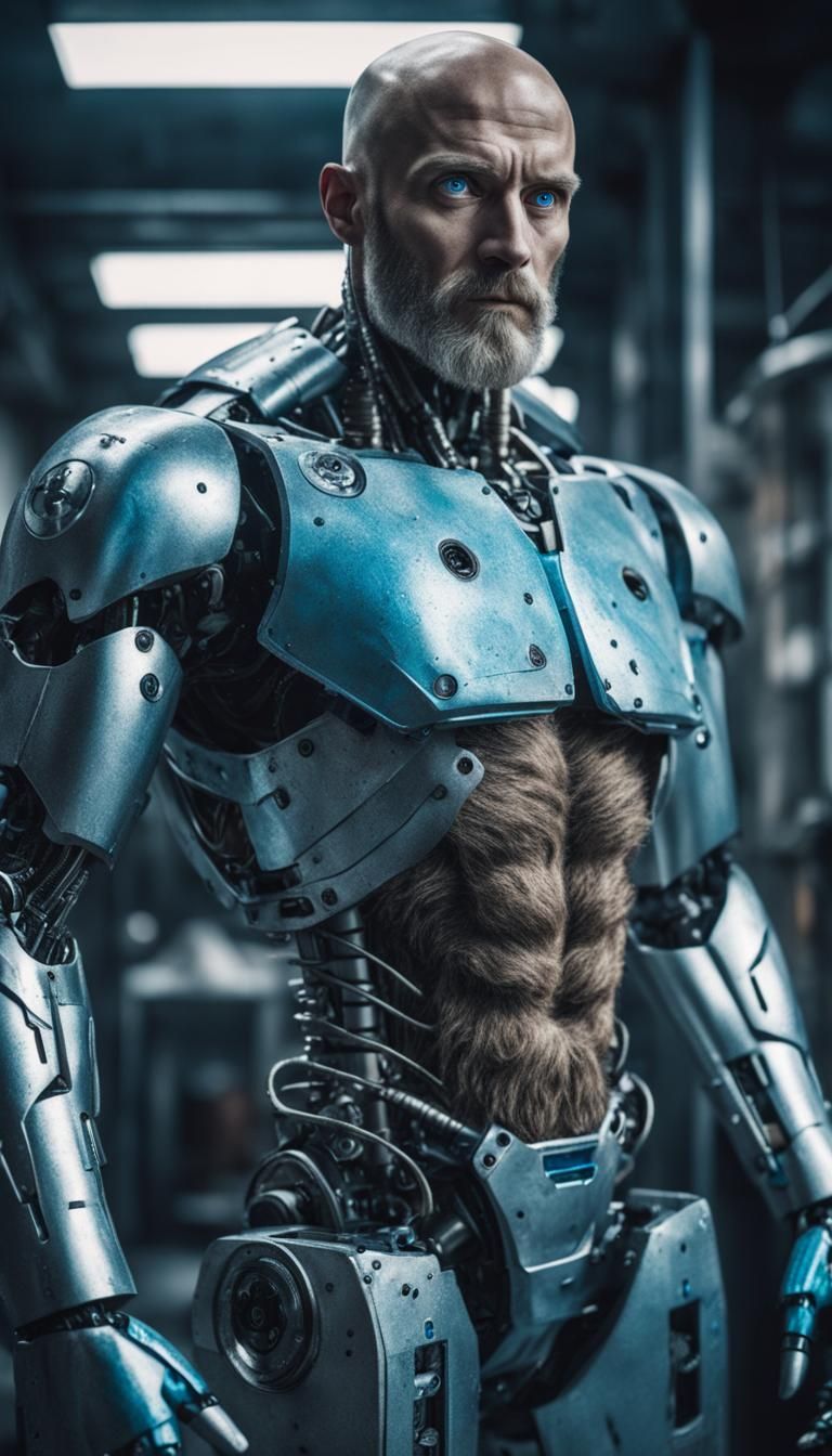 Cyborg with Hairy Human Features in Cinematic Style