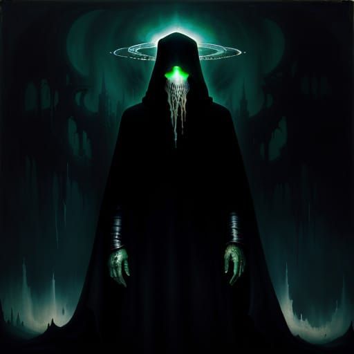 Hooded Figure in Melting Mana Barrier with Serrated Halo