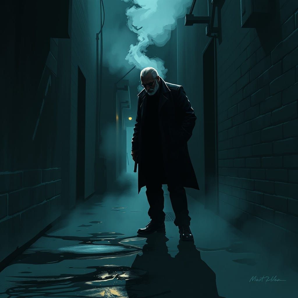 Gritty Mobster in a Rain-Soaked Alleyway