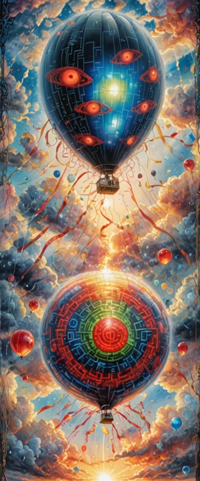 Glowing Red-Eyed Balloon in Surrealist Digital Art