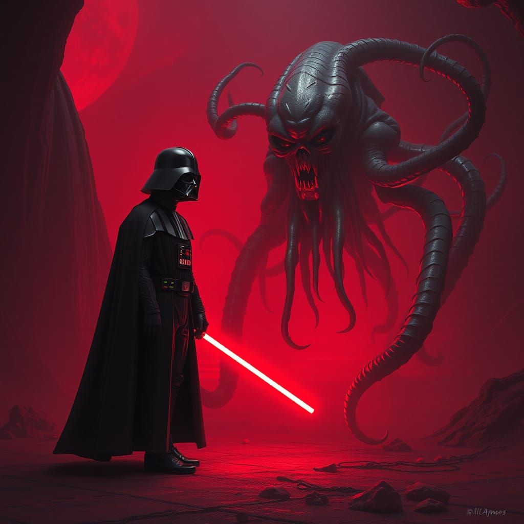 Surreal Dark Cosmic Encounter in Industrial Futurist Style