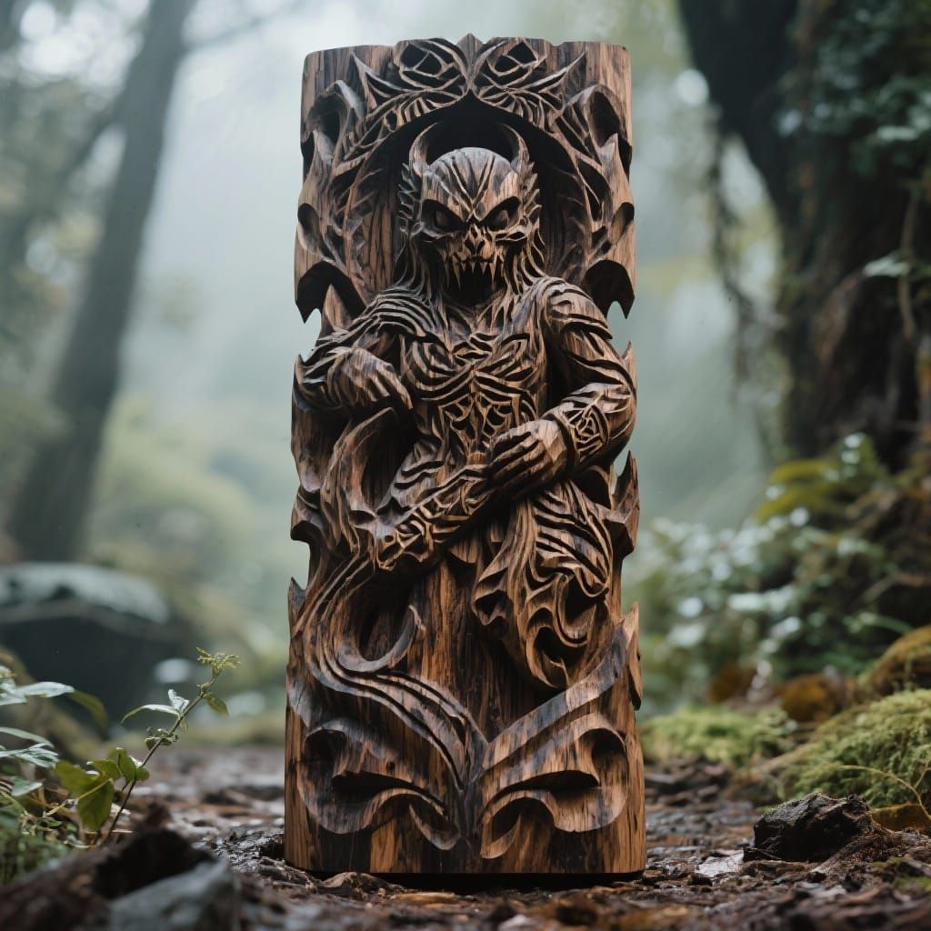 Dark Fantasy Wood Carving Art