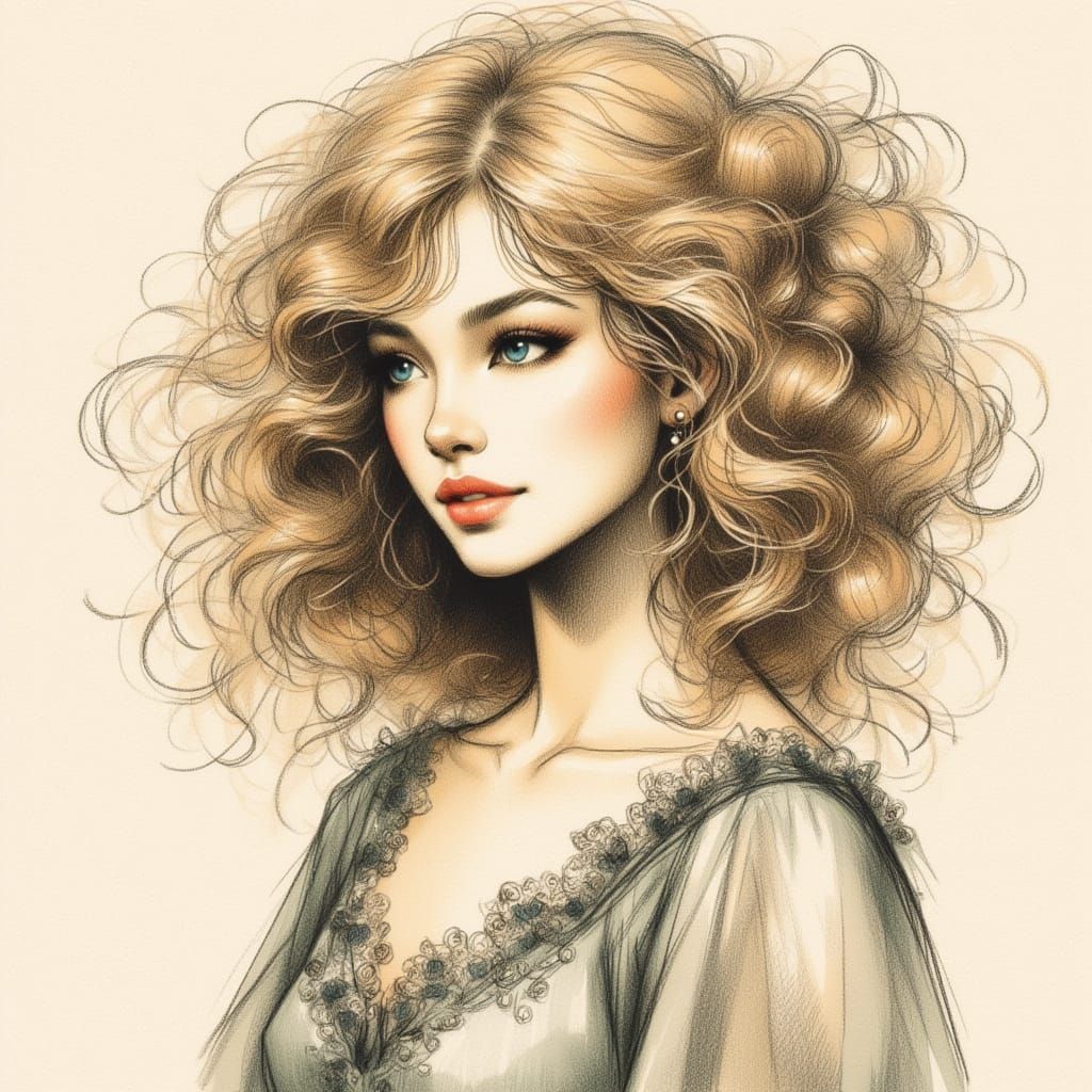 Art Nouveau Portrait of a Serene Woman