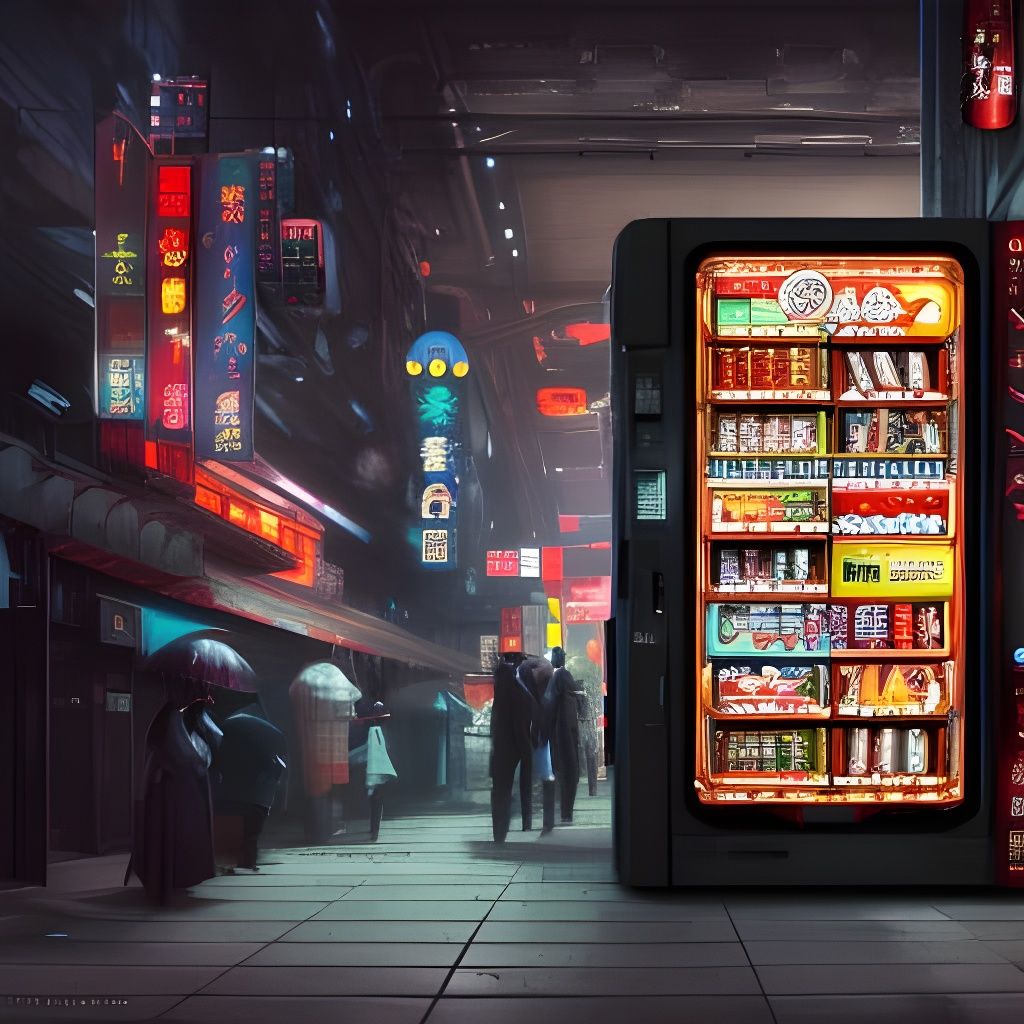 Cyberpunk Japanese Vending Machine, Dark Fantasy Concept Art