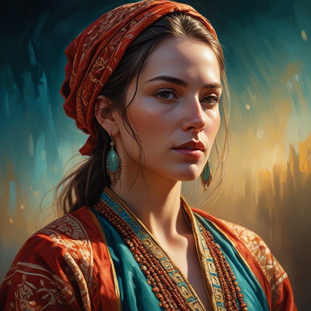 Intricate Portrait in Hyperrealistic Oil Painting Style