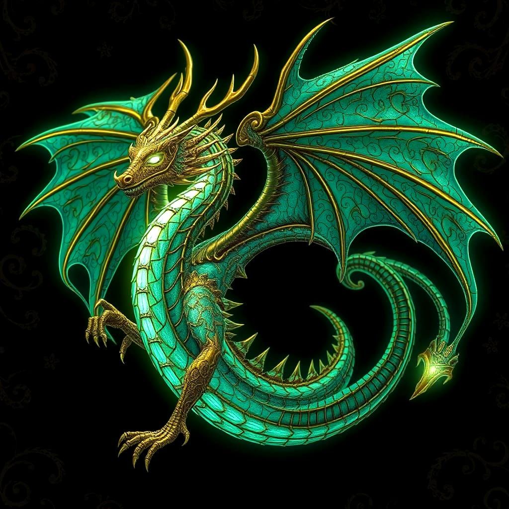 Bioluminescent Dragon with Bronze Filigree
