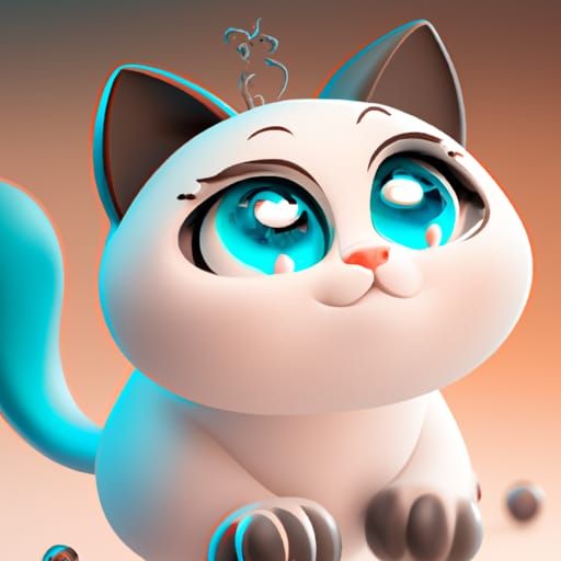 Beautiful Turquoise-Eyed White Cat: 3D Digital Art