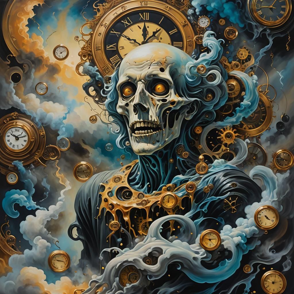 Surreal Ghostly Figure Devouring Swirling Entity