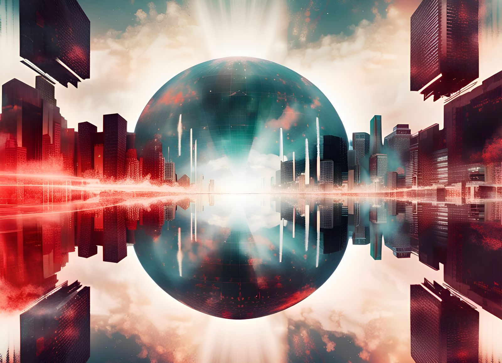 Antimatter Hypersphere Explosion Over Cityscape