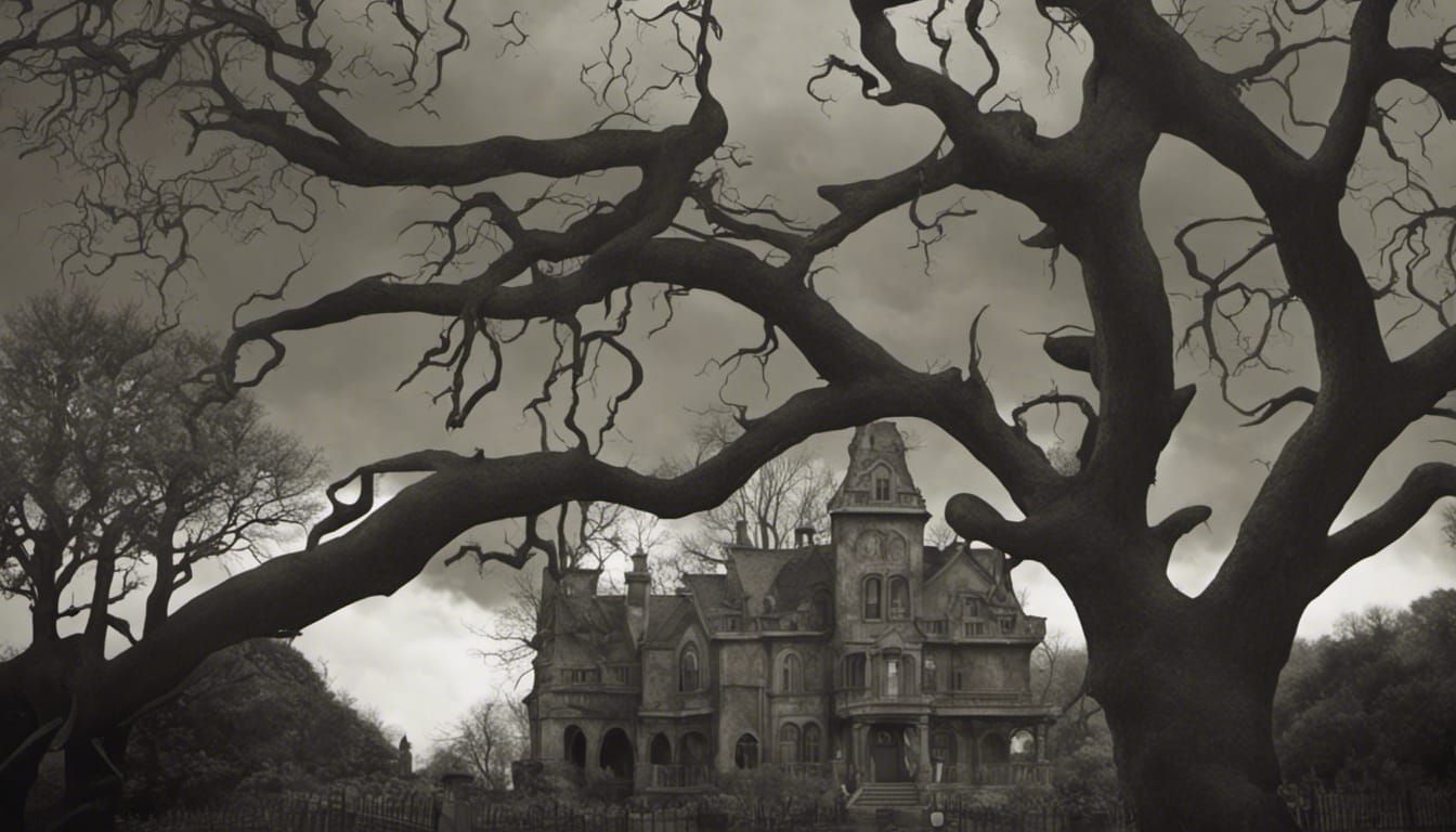 Graveyard Tree with Addams Family Mansion