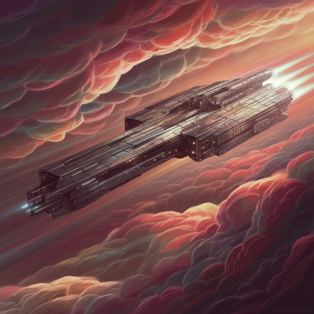 Spaceship Glides Through Ethereal Clouds