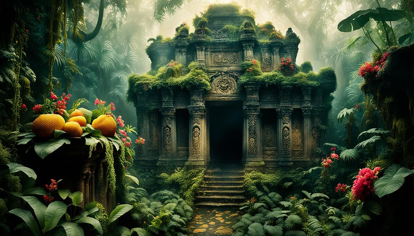 Lush Jungle Temple in Baroque Style