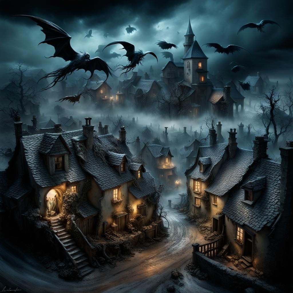 Miniature Rural Village Under Dementor Watch