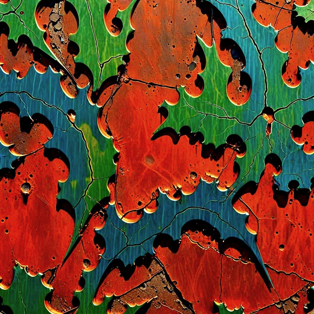 Rusted Metal Surface with Leaking Paint in Warm Colors