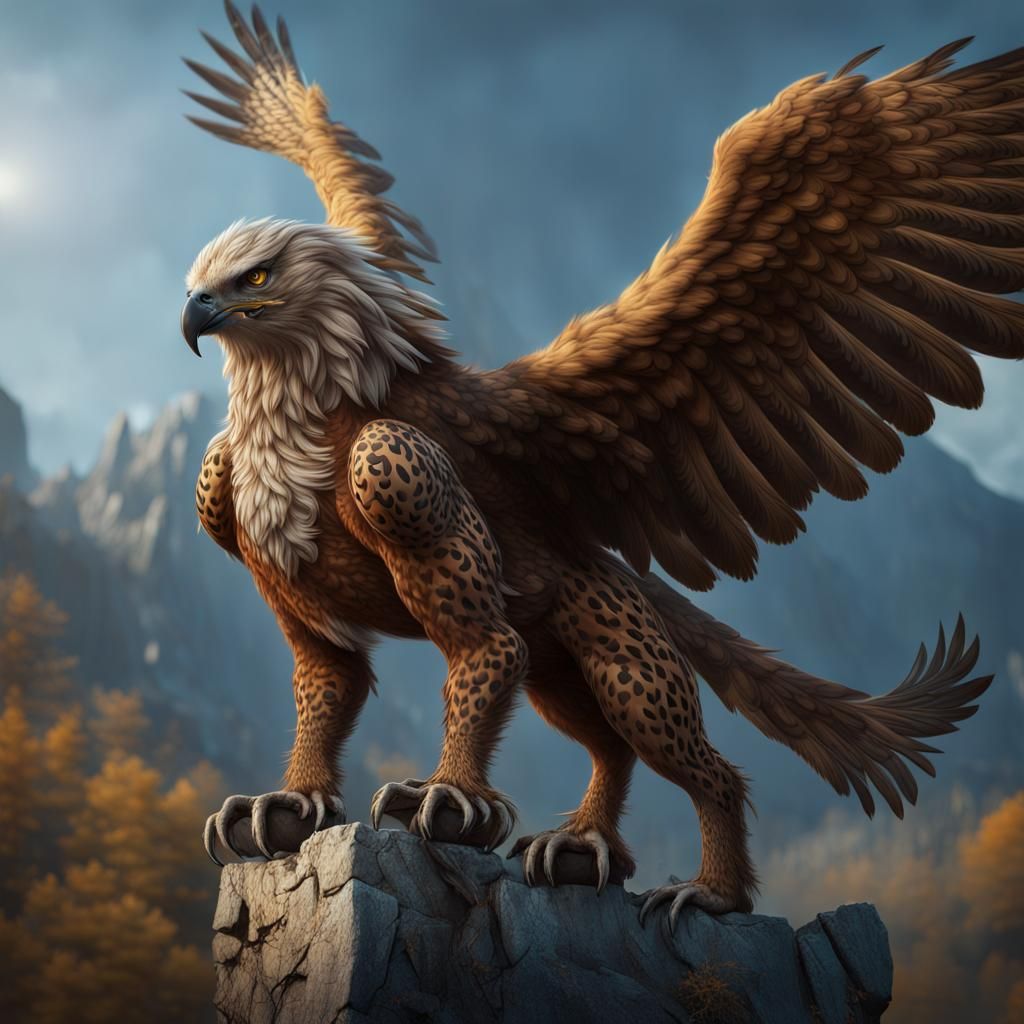 Fantasy Griffon in Fear: Detailed Matte Painting