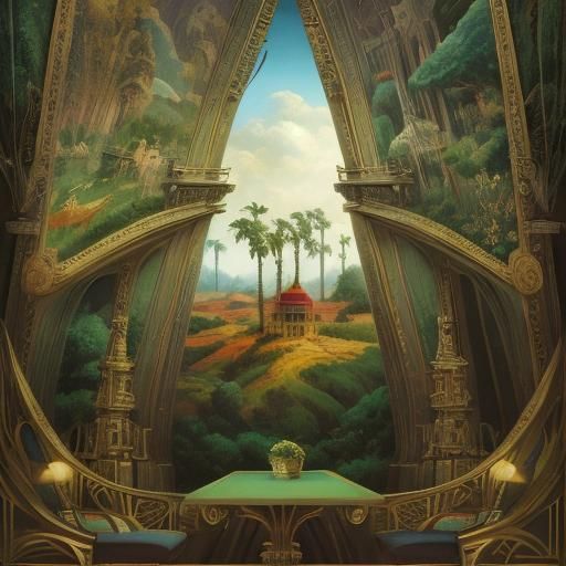 Florid Art Deco Matte Painting in Erté Style