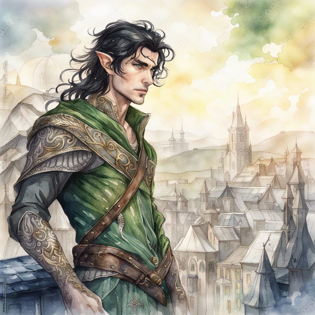 Elven Rogue Portrait in Watercolor Style