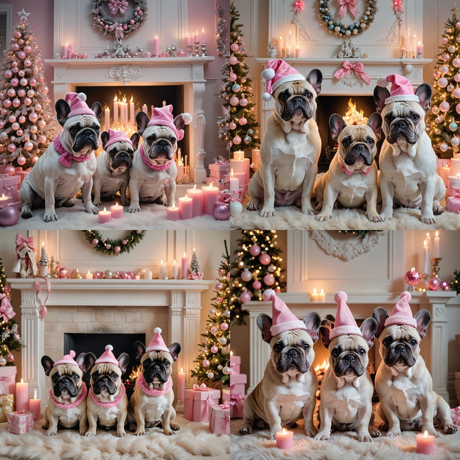 French Bulldogs in Santa Hats: Detailed Matte Painting