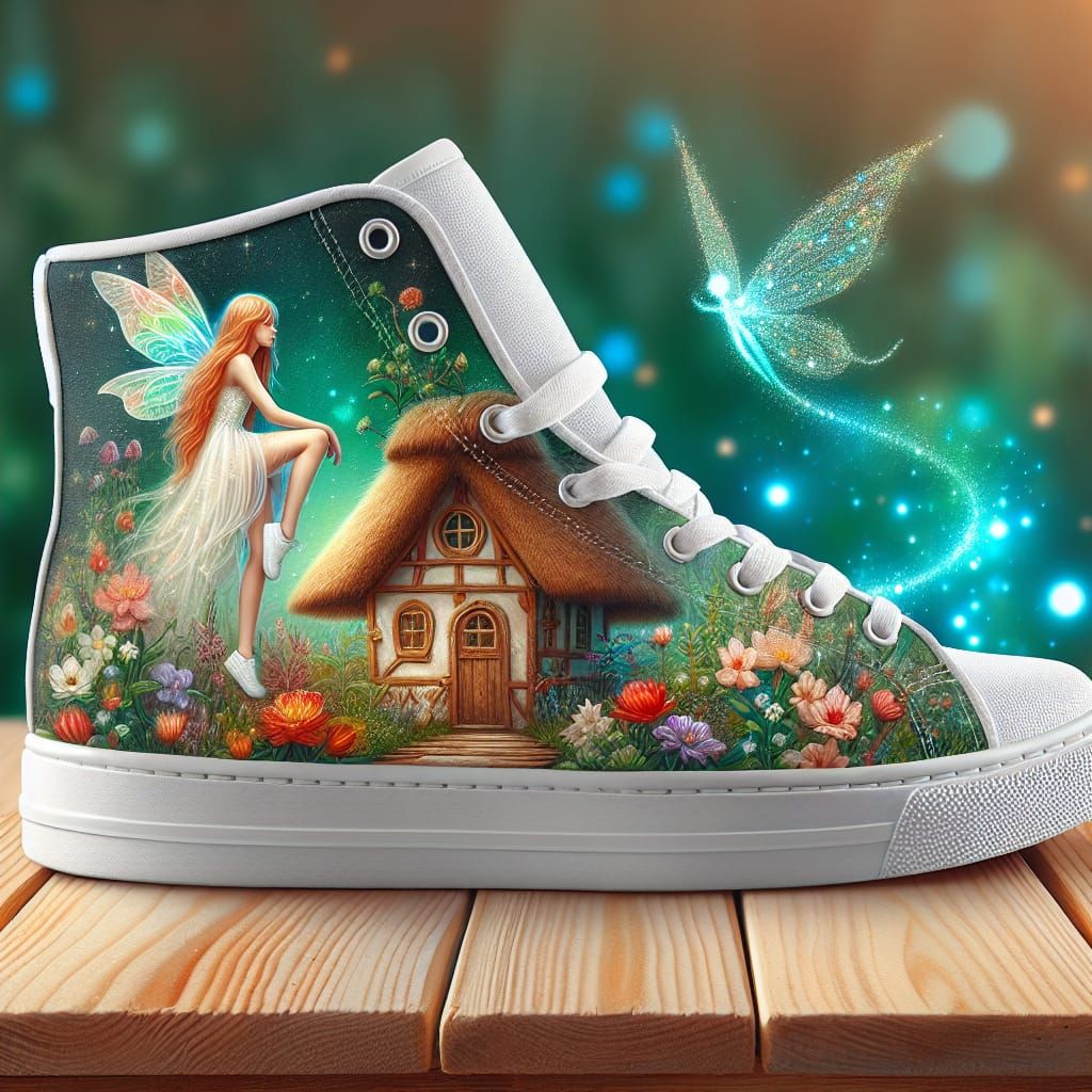 Whimsical Fairy High-Top Sneakers Digital Illustration