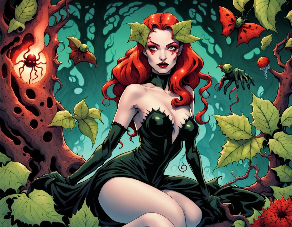 Poison Ivy Character Surrounded by Exotic Plants