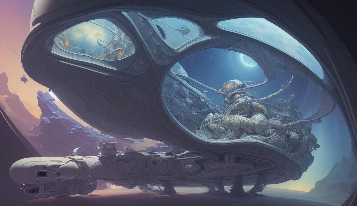 Spaceship Daily Life in Moebius Style