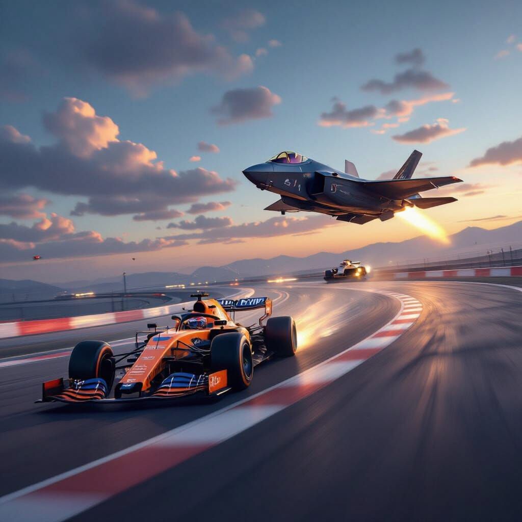 F1 Car and F35 Jet in Dramatic Aerial Race