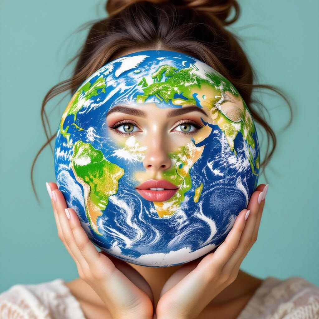 Surreal Birth of World with Active Woman and Big Eyes