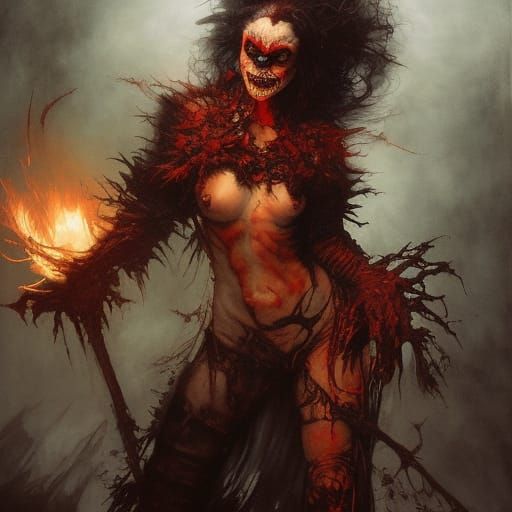 Burning Vampire Witch Portrait in Grim Dark Style