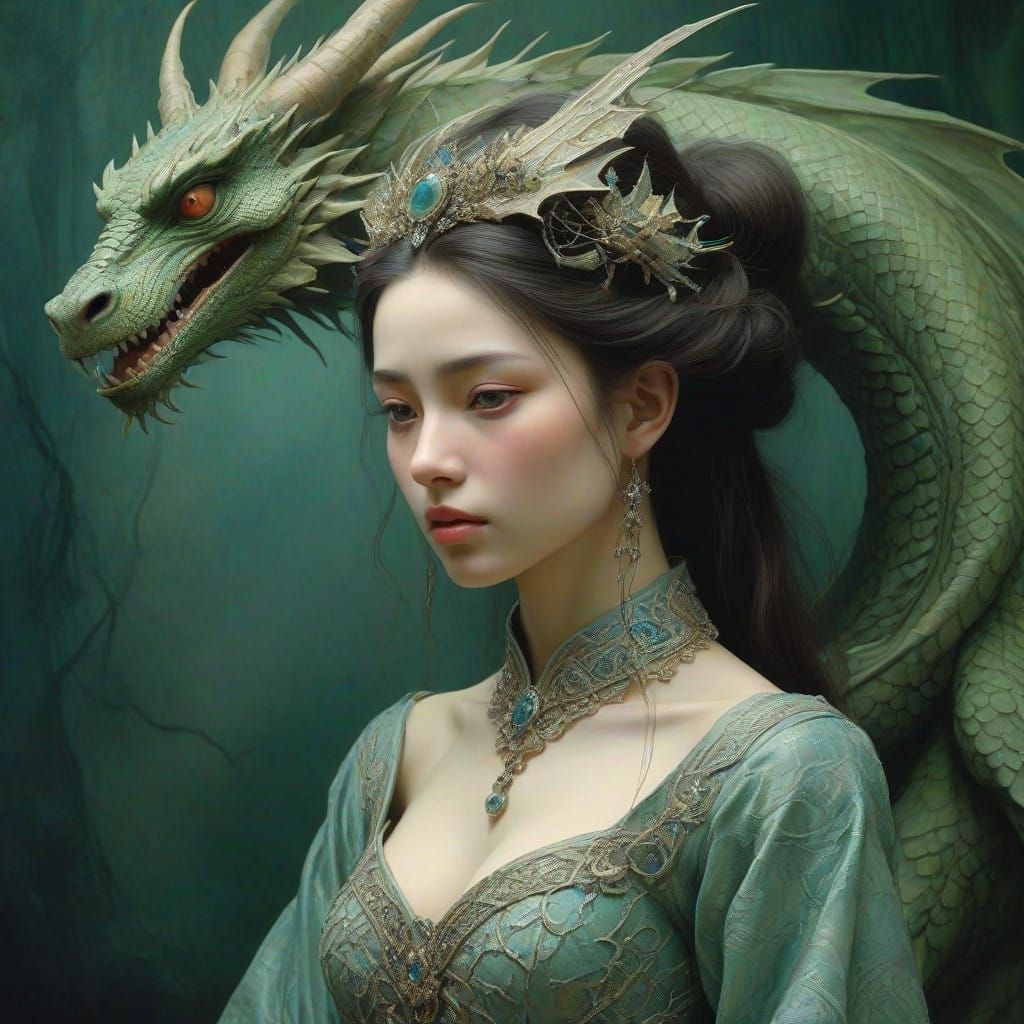 Majestic Dragon Bride in Lavish Fantasy Wedding Attire