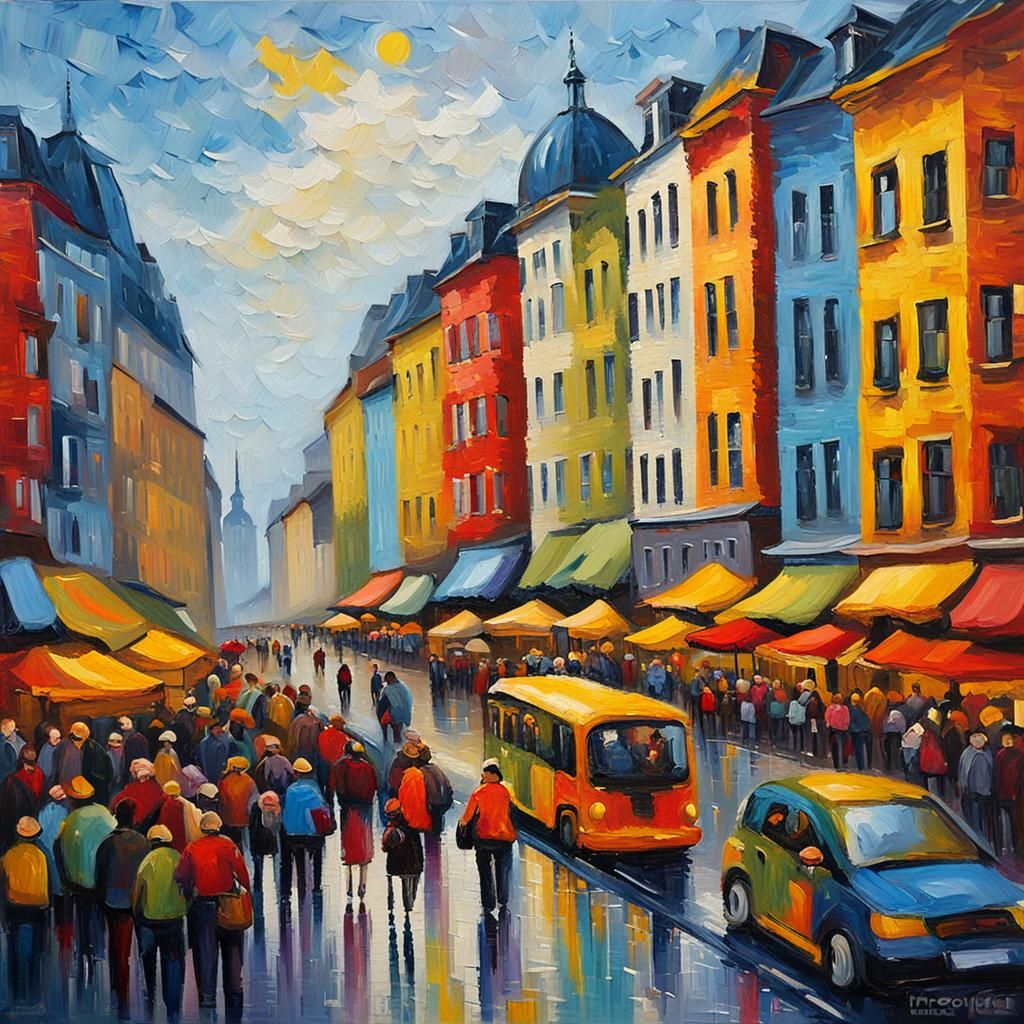 Berlin Cityscape in Expressionist Neo-Impressionism Style